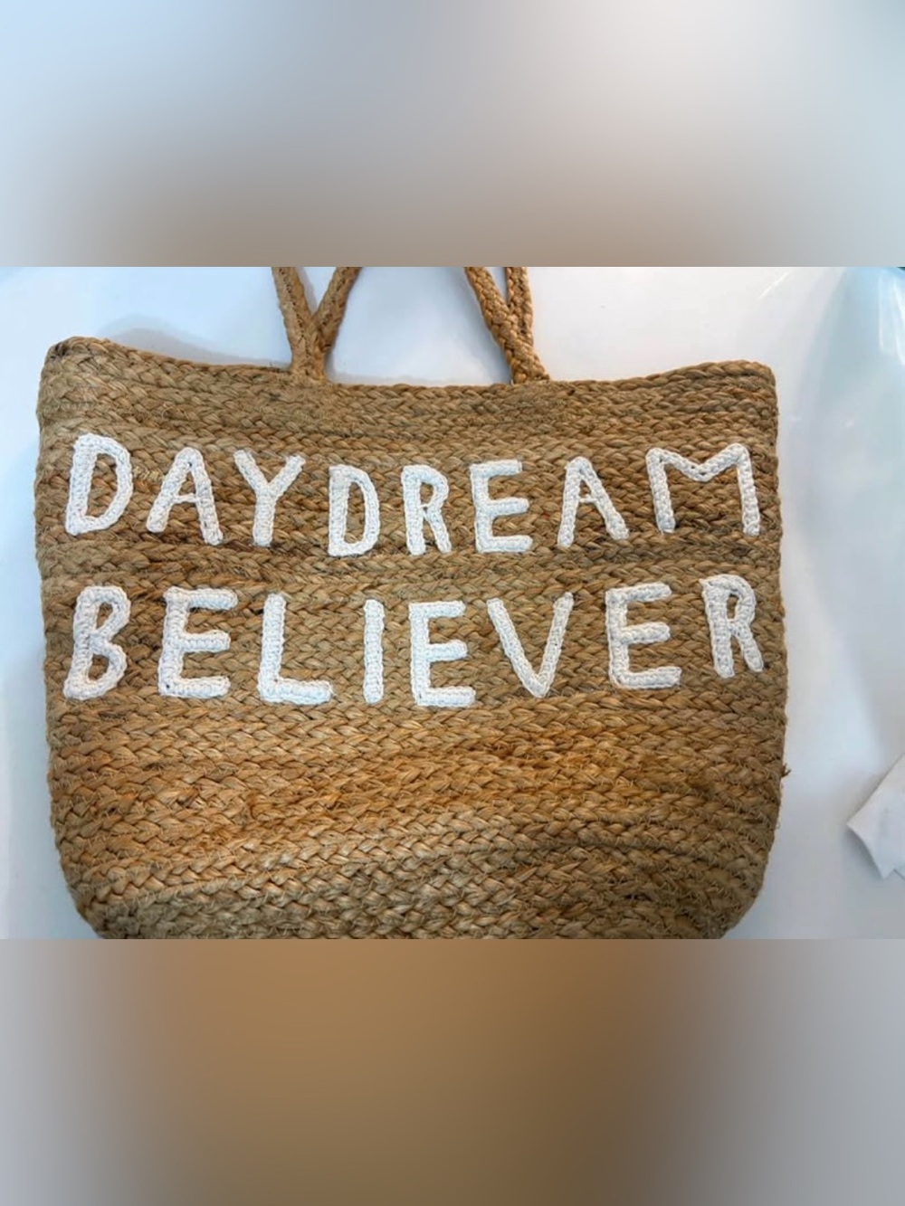 Sugarboo & Co. Woven Jute Tote in Natural with White Accent